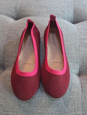 Ashley Blue Burgundy Flats with Pink Trim Knit Ballet Shoes